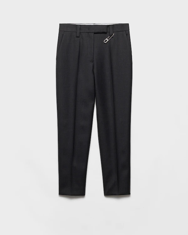Pantalones de gabardina de lana con broche