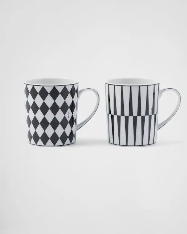 Juego de dos tazas de porcelana - Damero y Rayas