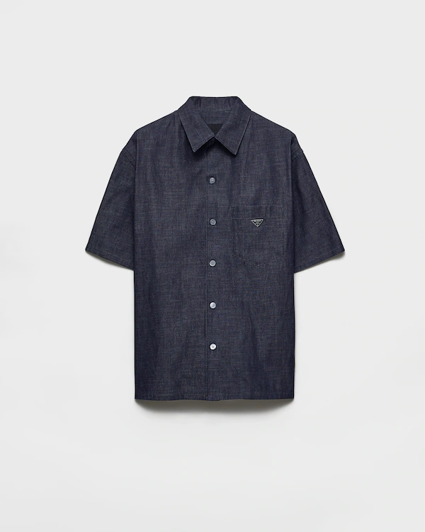 Camisa de denim chambray de mangas cortas