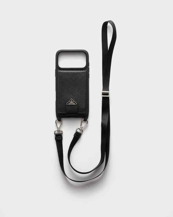 Funda de cuero Saffiano para iPhone 17 Pro Max con correa para hombro