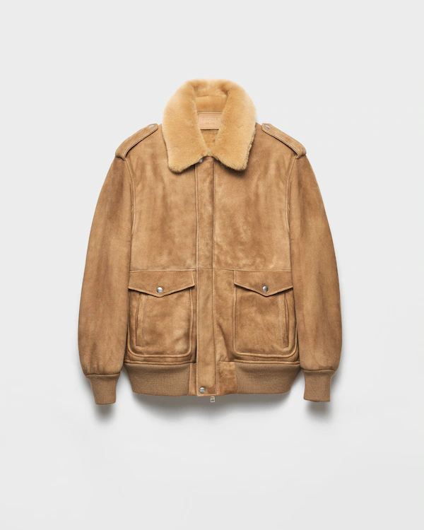 Chaqueta bomber de ante y piel de cordero