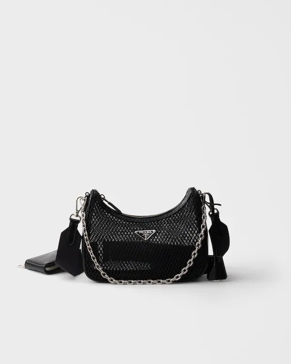 Bolso de malla y cuero cepillado Prada Re-Edition 2005